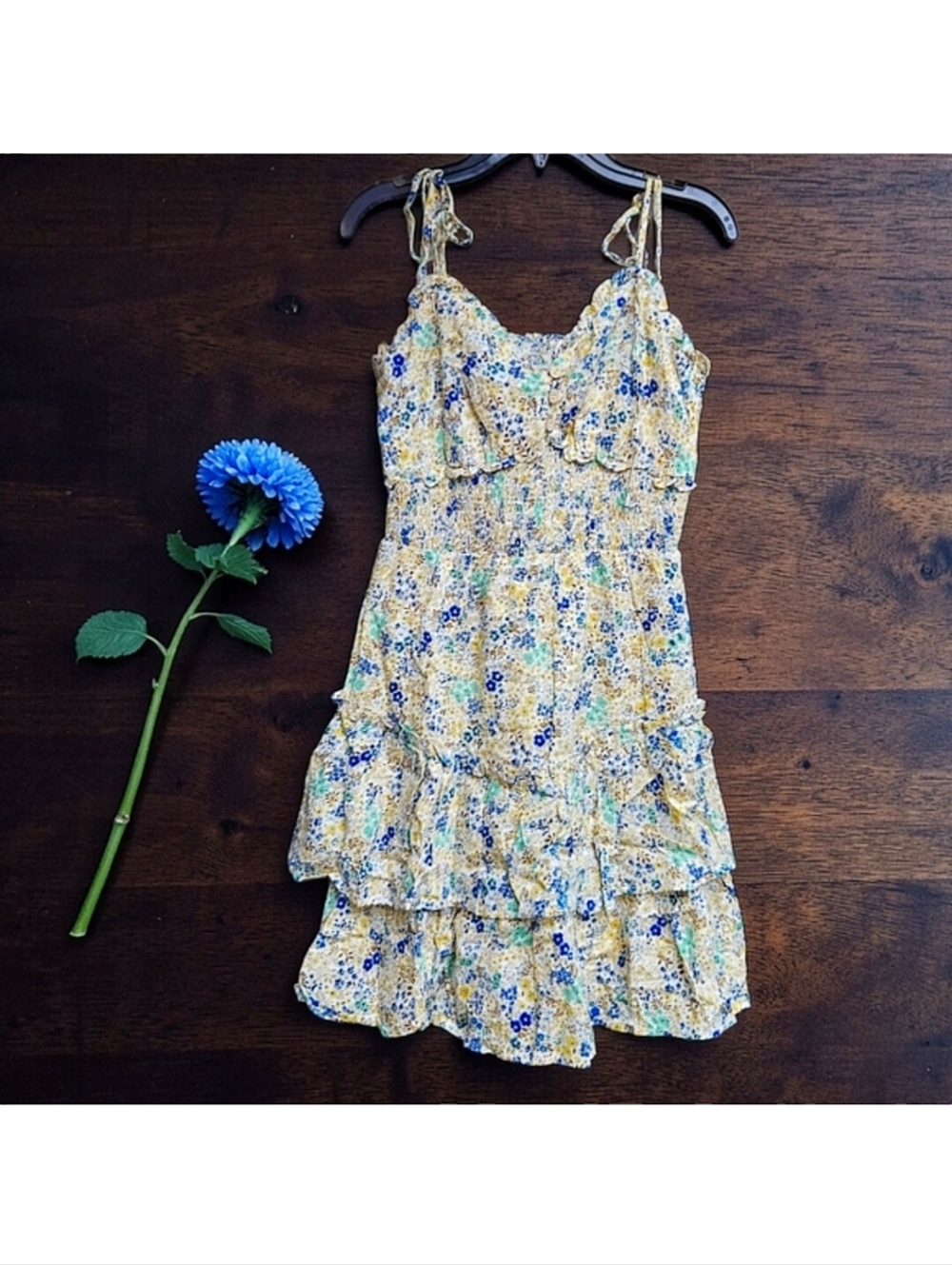 NEW Illa Illa Anthropologie Flirty Floral Smocked Tiered Ruffles Mini Dress